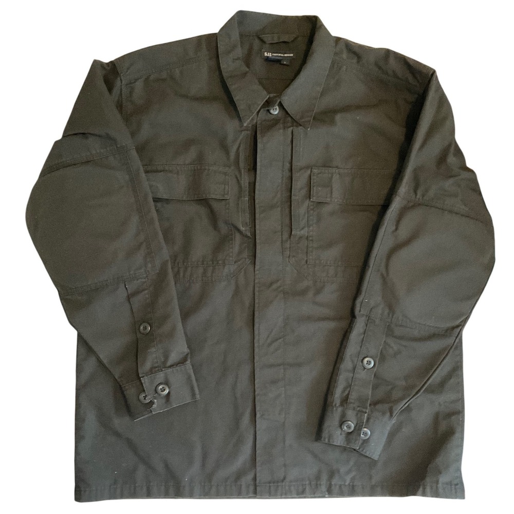 5.11 Tactical Mens Ripstop Long Sleeve Shirt‎ Black Large Utility Workwear FLAW